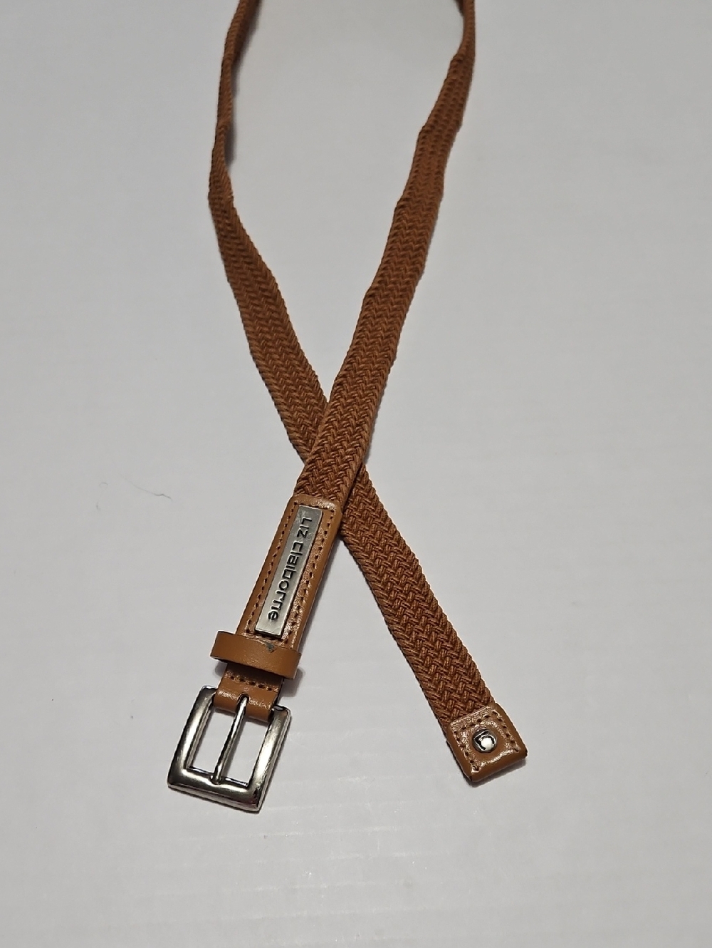 Liz Claiborne Woven Brown Belt with Leather Trim & Slight Stretch Size M/L